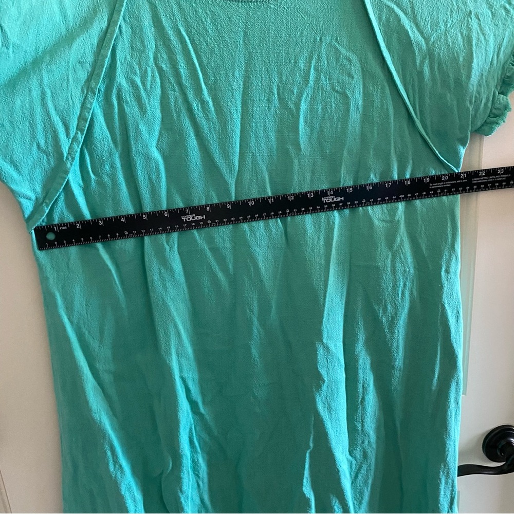 Umgee Turquoise Linen blend Dress with lace back, pockets & fringe hem. Sz 1XL. - Picture 9 of 11